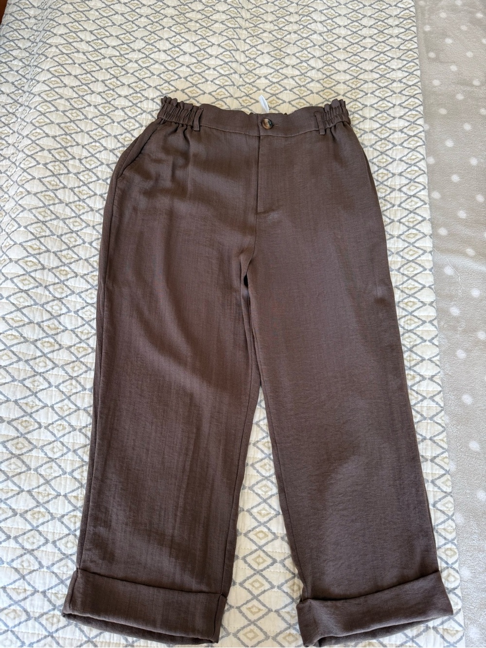 HALARA Chocolate Brown Wide-Leg Capris with Elastic Waist